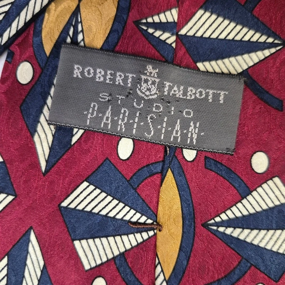 Robert Talbott Studio Tie Mens Burgundy Geometric Abstract Silk Necktie Parisian